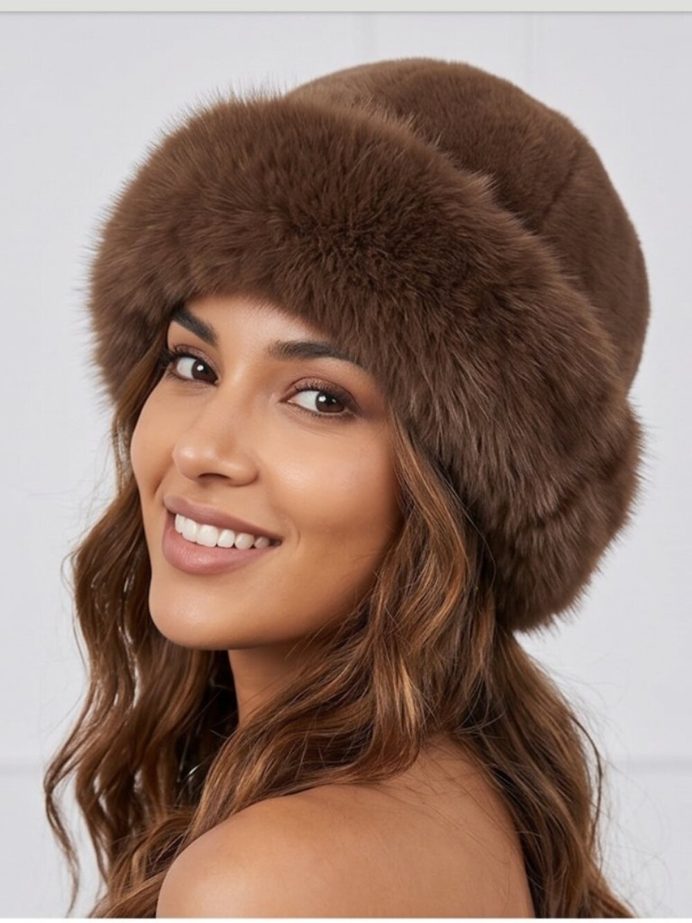 Brown Faux Fur Winter Bucket Hat - Picture 3 of 6